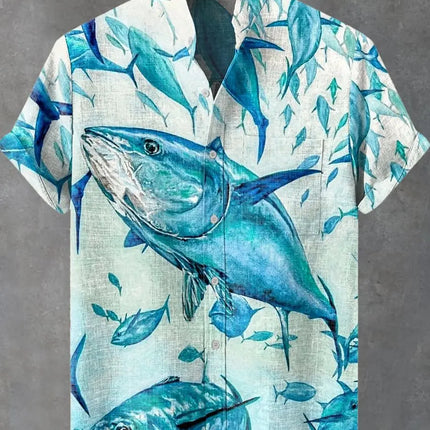 Vintage Fish Pattern Men's Art Shirt Short Sleeve Linen Casual 3D Geometric Printed Shirt Summer New Collection