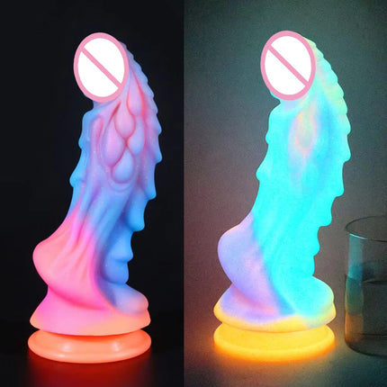New Luminous Dildos Colourful Glowing Huge Penis G-spot Anal Butt Plug Women Toys Shaped Dragon Monster Dildo with Suction Cup - DILDO