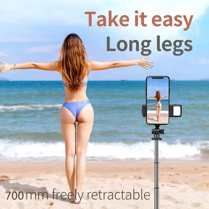 3In1 Bluetooth Selfie Tripod with Fill Light Shutter Remote Portable Foldable Monopod for iPhone Smart Phone