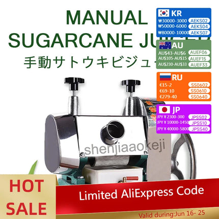 50kg/H Manual Sugarcane Juice Machine Commercial Stainless Steel Sugar Cane Juicer Sugarcane Juicer Machine Extractor For Home