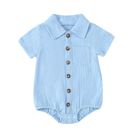 Citgeett Summer Infant Baby Girls Boys Shirts Bodysuit Solid Color Turn-Down Collar Short Sleeve Jumpsuits Casual Clothes