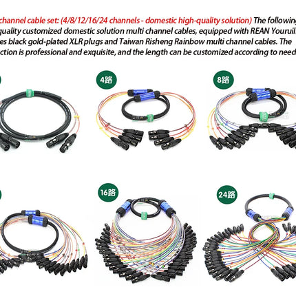 Professional 4/8/12/16/24 Channel XLR Snake Cable, Male to Female, Shielded Audio Extension for Stage Studio Mixer
