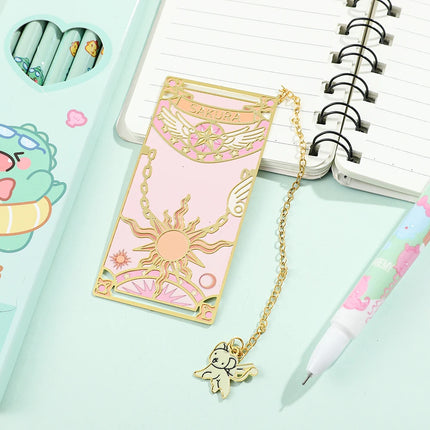 Kawaii Sweet Anime Card Cap tor Sakura Book Mark with Creberus Tassel Metal Bookmark for Women Girl Fans School Reading Supplies
