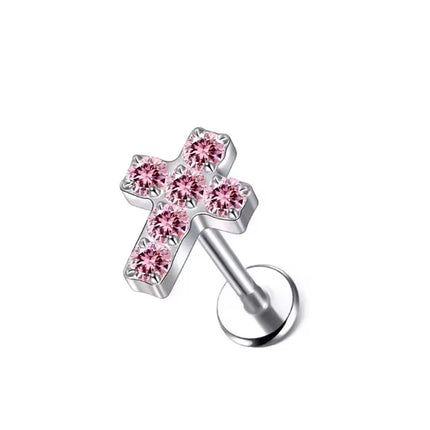 High-Quality F136 Titanium Alloy Pink Zirconia Stud Earring Set Fashionable Cartilage and Lip Piercing Jewelry for Men and Women