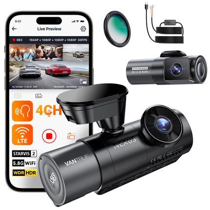 Vantrue N5S DashCam 4 Channel WiFi 360 Degree STARVIS 2 IR Night Vision 2.7K+1080P*2+1440P LTE Support 24 Hours Parking Mode