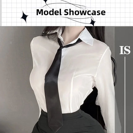 Sexy Pure Desire Summer Top Skirt Set Secretary Style OL Career White Shirt Women's Slim Fit Casual Fashion V-neck Polyester