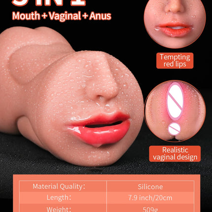 3 IN 1 Sex Toys Masturbation For Men Deep Throat Artificial Real Pussy Oral Male MasturbatorBlowjob Realistic Rubber Vagina