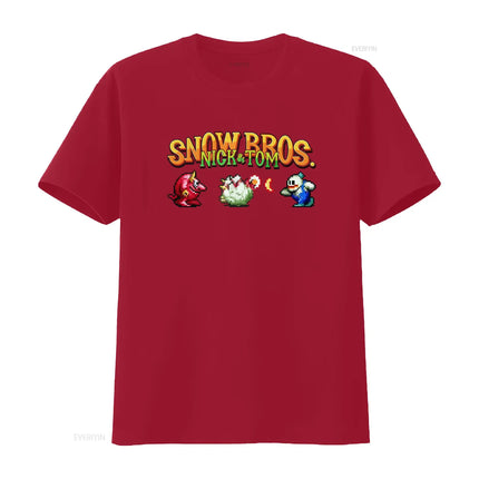 Snow Bros Retro Arcade 80s Game 8Bit Pixel Art T Shirt for Vintage Video Design Cool  vintage Washed Stretched Soft homme