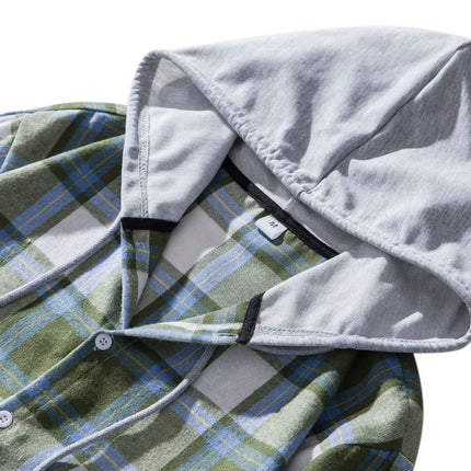 Autumn Hot Sale Of The Season Men's Plaid Hooded Casual Shirt Independent Station Cross-Border Checkered Hoodie Style Floral Patchwork