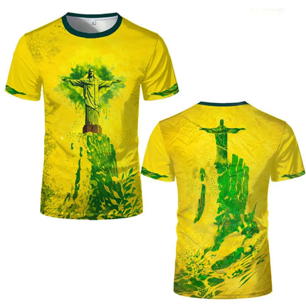 New Brazil Themed T-shirt Men's Brazilian Style Jesus Graphic Sports Jersey Unisex Street Trendy Breathable Short Sleeve Tees