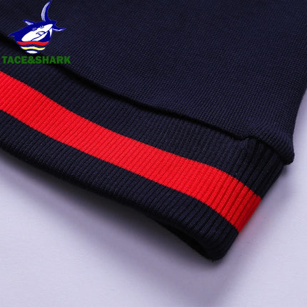 TACE&SHARK Fashion Men's Shark Embroidery Long Sleeve Polo Shirt Cotton Casual Wear Business Solid Color Tops