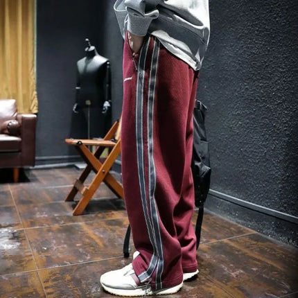Trousers Straight Men's Sweatpants Autumn and Winter Male Sports Pants Striped Cotton Elastic Wide Baggy Tracksuit Bottoms Retro