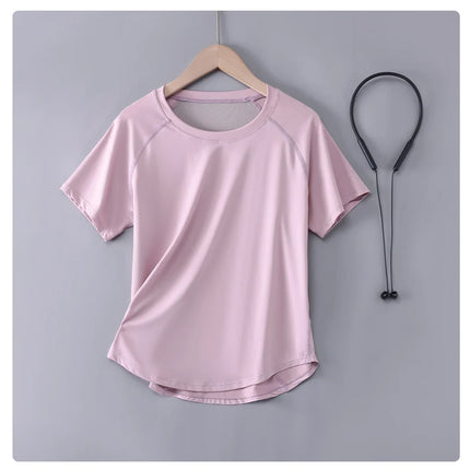 DRUR Women Sports T-shirt Short Sleeve Quick Dry Loose  Compression Shirt Female Summer Fitness Sweatshirt Running Gym Tops New