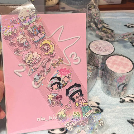Cute Hand Drawn Anime Girl Stickers, Decorative Craft Material for Scrapbooking, Non-Roll Sticker Sheets
