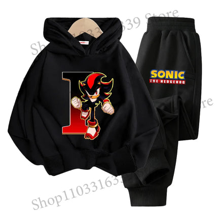 Sonics Hooded Sweatshirt Sets Anime Long Sleeves Pants Suit Boy Cartoon Hoodie Pants Set Kids Sports Tops Spring Autumn Clothes