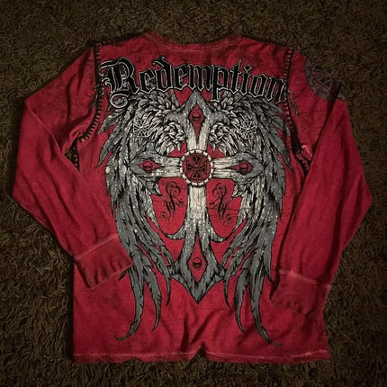 Affliction Long sleeved T shirt Y2K Vintage Round Neck Oversized T shirt New  Mens Womens Casual Gothic Clothing Tops Streetwear