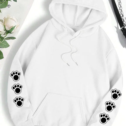 Talk To The Paw Funny Dog Cartoon Print Hoodie Women Warm Fleece Hoody Fashion Casual Hooded Autumn Loose Round Neck Woman Tops