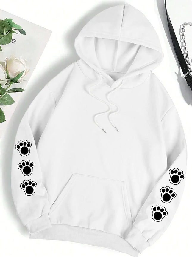 Talk To The Paw Funny Dog Cartoon Print Hoodie Women Warm Fleece Hoody Fashion Casual Hooded Autumn Loose Round Neck Woman Tops