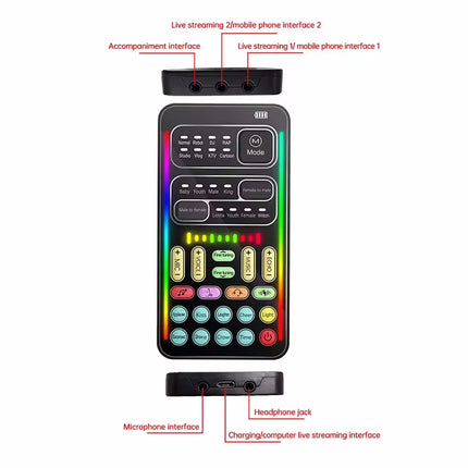 Voice Changer Microphone Bluetooth Mic Wireless For iPhone Android Mobile Cell Phone PC Mini Live Sound Card Mixer Recorder Kit
