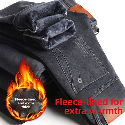 Denim Winter Velvet Thickened Slim-fitting Small Feet Elastic Casual Warm Men's Pants Cotton Trousers Jeans for Men Streetwear