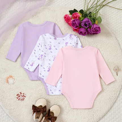 Baby girl clothes 3PCS Baby girl onesies spring and autumn long-sleeved onesie cotton  newborn baby clothes  0-12 months