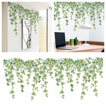 Home Decoration Gift Green Plant Vine Wall Stickers Eucalyptus Leaves Decal Self-adhesive Mural Art Bedroom Ornament