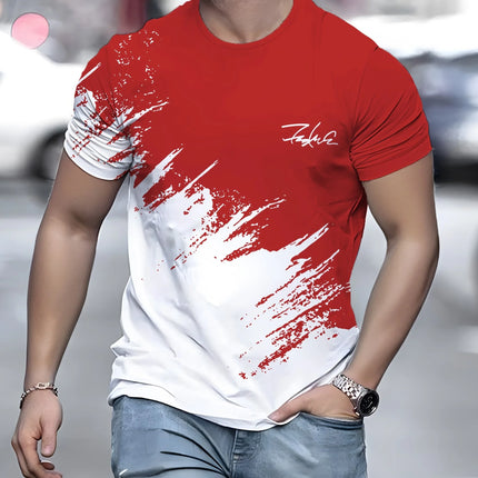 Men's Casual Gradient Printed Short Sleeve T-Shirt 3D Text Pattern Tees Top Fashion Street Design Men's Clothing