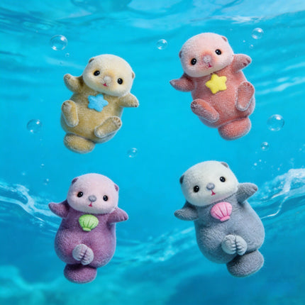 Yell Original Let's Hold Hands Baby Sea Otter Flocked Figure Capsule Toy 4cm Cute Marine Animal Gashapon Blind Box Ornament Gift