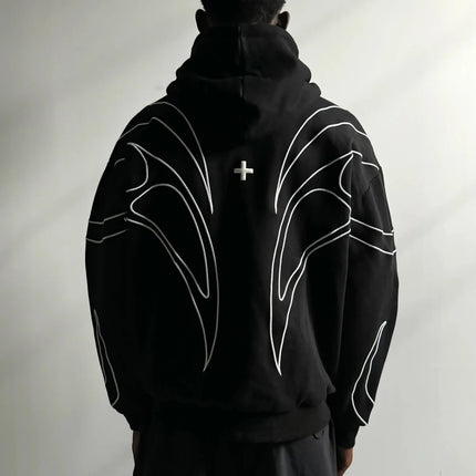 New American street style personalized cross foam printed men's and women's fashionable loose hooded sweatshirt