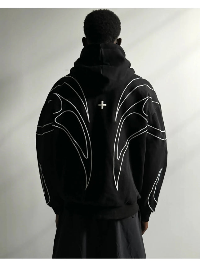 New American street style personalized cross foam printed men's and women's fashionable loose hooded sweatshirt