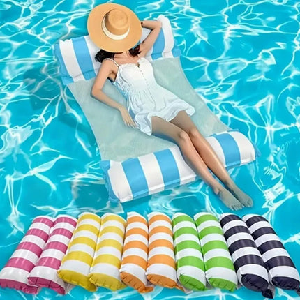 Striped Inflatable Water Hammock Float, Multi-Purpose Mesh Pool Lounger, Foldable Floating Bed, Beach and Summer Water Party Use