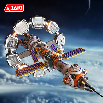 Space exploration series electric rotating star ring space station ornament educational toy building blocks birthday gift