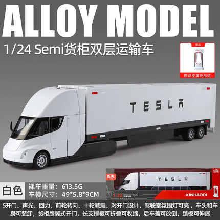 1:32 Semi sound and lght Alloy Container Double Decker Transporter Model Ornament Toy Diecast Alloy Car Model Collectible