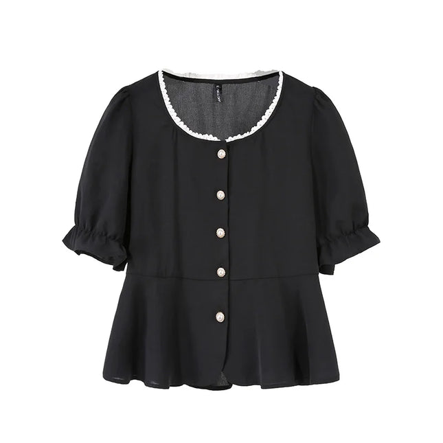 Plus size, French niche top for women's summer wear, oversized slightly chubby mm slimming shirt 3018