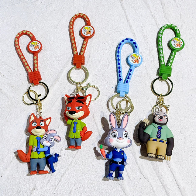 Zootopia Keychain Set Judy& Nick Wilde PVC Figure Keychain, Disney Movie Character Key Ring, Animal Cartoon Bag Charm Gift
