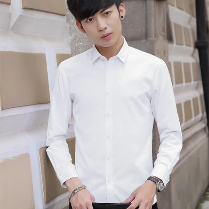 Slim Fit Long Sleeve Silk Men's Shirt Hong Kong Style Workwear Iron-Free Professional Shirt Youth Fashion Spring
