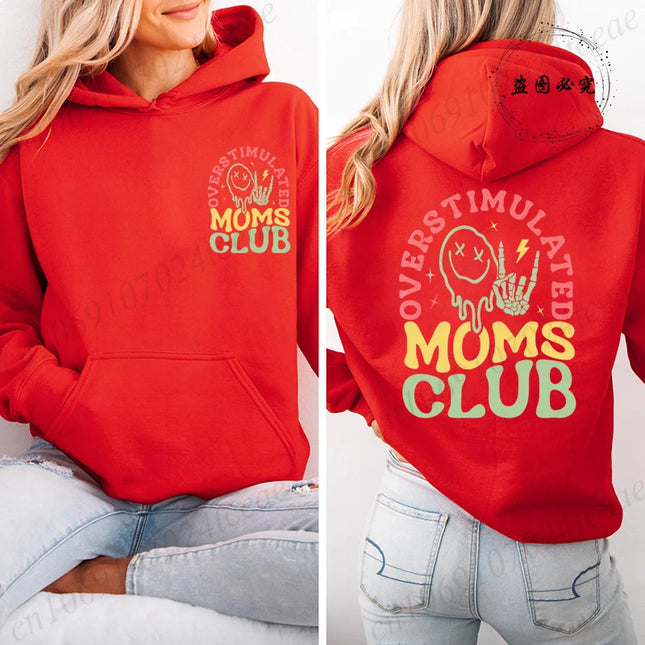 Hoodies for Women Overstimulated Moms Club Design Sweatshirts Women Clothes Comfortable Pocket Pullovers Graphic Mother Gifts