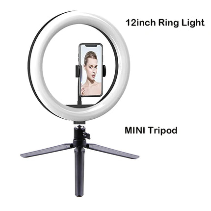 12" Selfie Ring Light with Aluminum Tripod Stand,Bluetooth Remote, for Video,Photos,Make Up,3 Color Mode Controller,USB Powered