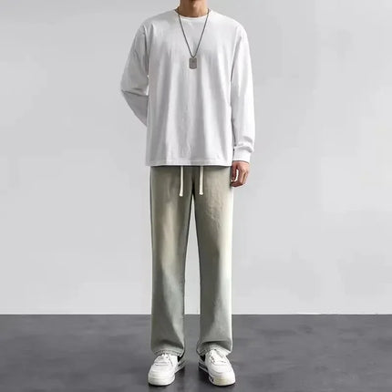 Trendy Mens American High Street Faded Jeans Summer Thin Loose Fit Casual Long Pants