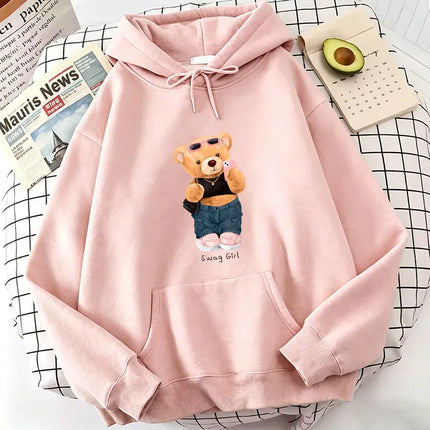 Funny Cool Bear Cartoon Print Hoodie Fleece Hoodies Sweatshirts Men Women Tops Pullovers Hoodie Sweatshirt