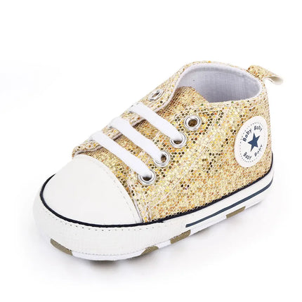 2024 Newborn Sequined Canvas Baby Sneakers Casual Baby Boys Girls Toddler Multi-Color Soft Sole Non-slip Walking Shoes