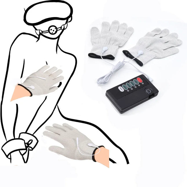 BDSM Flirting Sex Toys Electric Shock Conductive Fiber Massage Gloves With Wire Electro Stimulation Breast Clitoris Body Massage
