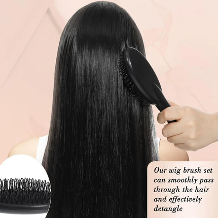 3Pcs Wig Brush Comb Set, Loop Wig Brush Hair Extension Wide-Tooth and Edge Combs for Human Wigs and Synthetic Extension