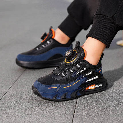 Children Sports Shoes New Rotating Buckle Winter Plush Warm Walking Shoes Boys Non Slip Lightweight Outdoor Running Tennis Shoes