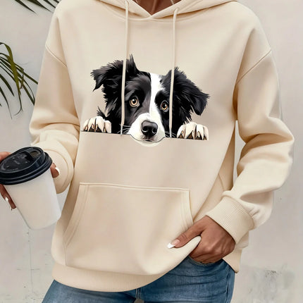 Women's casual hoodie sweatshirt with cute cat pattern print round neck long sleeves for autumn and winter warmth, regular style