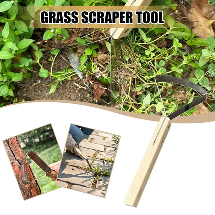 Manual Weeding Scraper with Wood Handle, Stainless Steel Tool for Removing Weeds from Lawn & Cracks