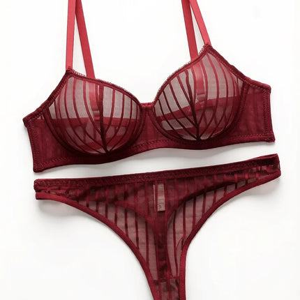 fashion stripes Style Lace Lingerie Set ultra-thin red lace Bra & Thong Sexy ultra-thin Underwear set Ideal Gift for Her MR2864