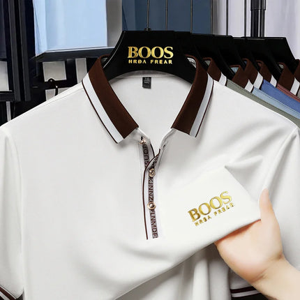 BOOS HRDAFREAR New summer men's polo shirt, contrasting color lapel, half-zip, short-sleeved, can be worn alone or as a base layer.