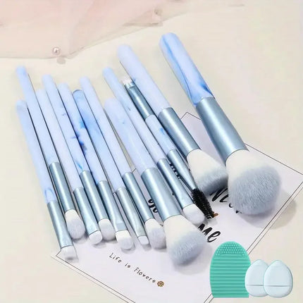 12PCS Makeup Brush Set Blue Foundation Concealer Blush Powder Eye Shadow Kabuki Blending Cosmetic Soft Fluffy Female Makeup Tool