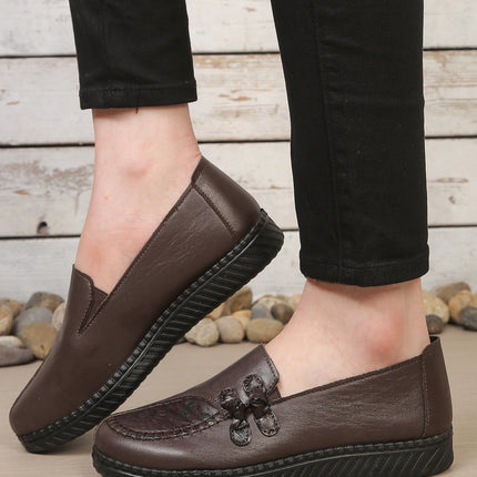 Women's leather flat shoes, spring and autumn women's loafers， single classic mom shoes, anti-slip comfortable and free shipping